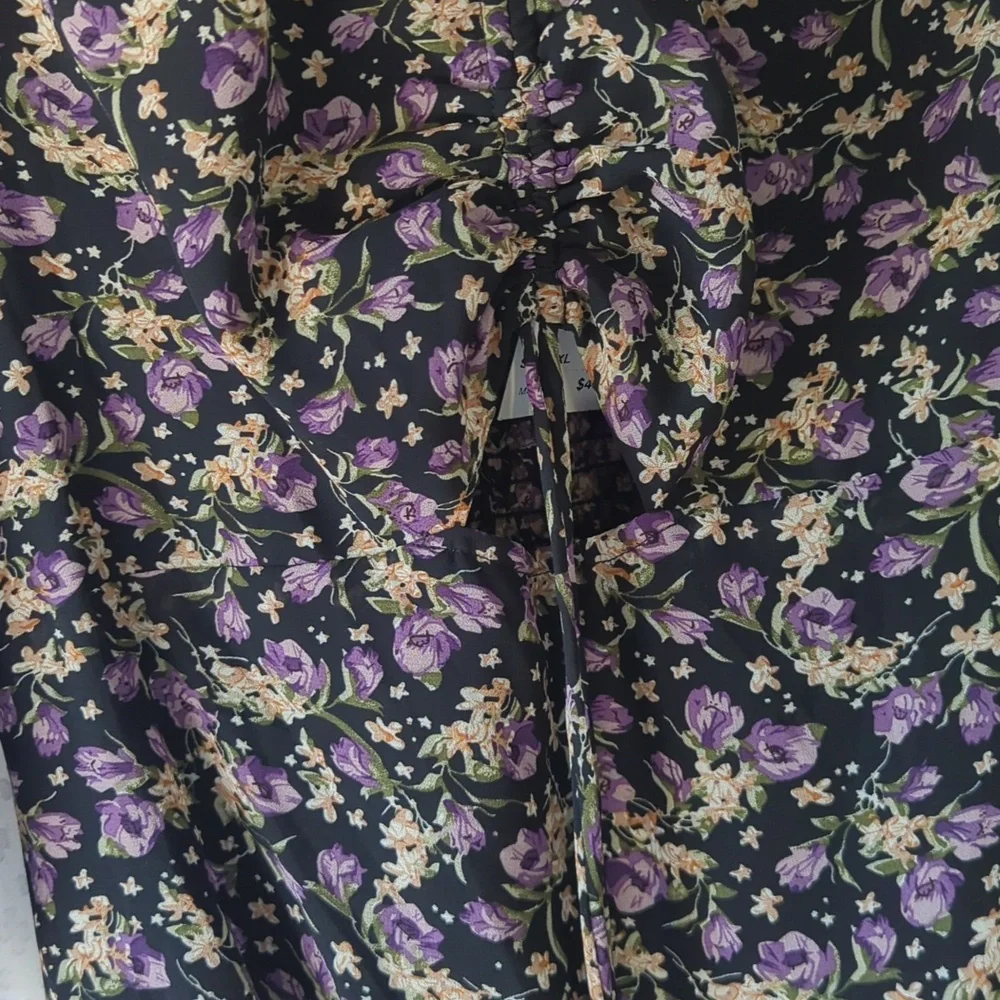 Astr Asymmetrical Floral Dress in Black and Purple Ditsy Print Women's XL - Picture 6 of 9